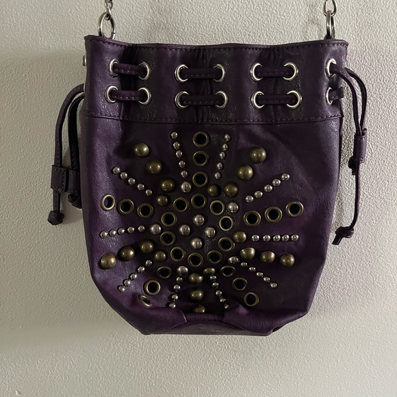 Betseyville Handbags - Betseyville Hippie Retro Boho Crossbody Style Purse with Silver Studs, Purple.